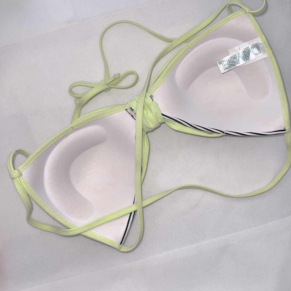 NEW!!! Damsel Padded Light Green Bikini with Stripped Bow Size M - Picture 2 of 6